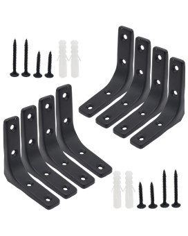 Joyangy 8Pcs 3 Inch L Brackets Heavy Duty Wall Mount Black L Corner Brackets Braces For Wood Shelves Cabinets 90 Degree Tria