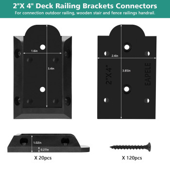 Eapele 20Pcs Deck Railing Brackets Connectors 2X4 Brackets For Railing Wood Post With 120Pcs Wood Screws