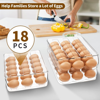 Liuwat Egg Container For Refrigerator Automatically Rolling Egg Holder For Fridge With Lid Stackable Portable Egg Tray Bin Or