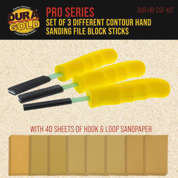 Duragold Sanding Stick Kit With Ergo Handle Yellow Flat With 40 Sheet Sandpaper Starter Kit