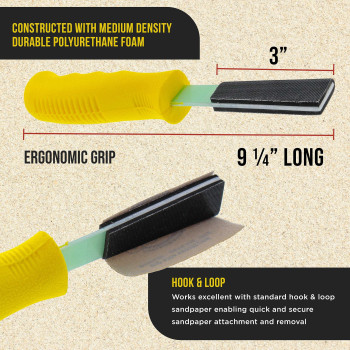 Duragold Sanding Stick Kit With Ergo Handle Yellow Flat With 40 Sheet Sandpaper Starter Kit