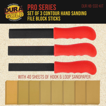 Duragold Sanding Stick Kit With Ergo Handle Red Oval With 40 Sheet Sandpaper Starter Kit