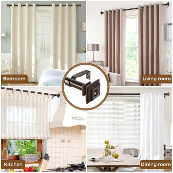 Kamanina 1 Inch Curtain Rod 32 To 58 Inches 2648Ft Bronze Curtain Rods For Windows Single Drapery Rods With Square Finial