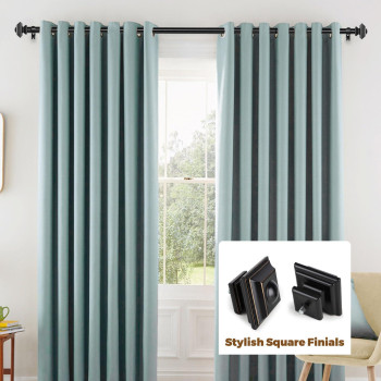 Kamanina 1 Inch Curtain Rod 32 To 58 Inches 2648Ft Black Curtain Rods For Windows Single Drapery Rods With Square Finials