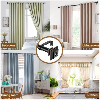 Kamanina 1 Inch Curtain Rod 32 To 58 Inches 2648Ft Black Curtain Rods For Windows Single Drapery Rods With Square Finials