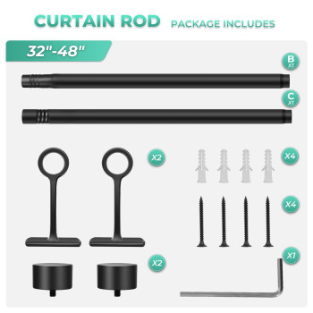 Taoberfuli Curtain Rods For Windows 32 To 48 1 Inch Industrial Curtain Rod Black Rustic Curtain Rods For Bedroom Indooroutdo