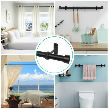 Taoberfuli Curtain Rods For Windows 32 To 48 1 Inch Industrial Curtain Rod Black Rustic Curtain Rods For Bedroom Indooroutdo