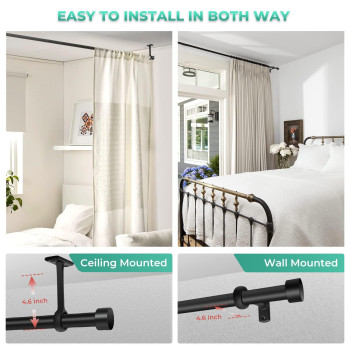 Curtain Rods For Windows 66 To 120 1 Inch Industrial Curtain Rod Black Rustic Curtain Rods For Bedroom Indooroutdoor Curtain