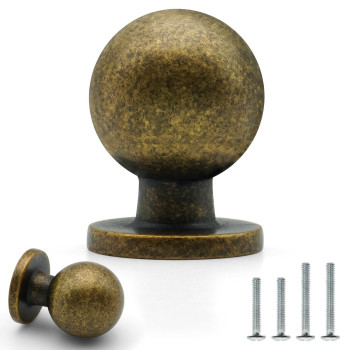 Furfitt 10 Pack Antique Brass Cabinet Knobs 1 Inch25Mm Diameter Zinc Alloy Vintage Ball Knobs Drawer Dresser Rerto Kitchen Cupb