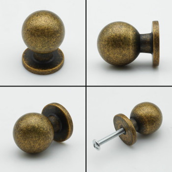 Furfitt 10 Pack Antique Brass Cabinet Knobs 1 Inch25Mm Diameter Zinc Alloy Vintage Ball Knobs Drawer Dresser Rerto Kitchen Cupb