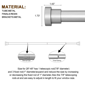 Briofox Silver Curtain Rods For Windows 28 To 48 Inch 1 Inch Heavy Duty Adjustable Curtain Rod With Modern Decorative End Cap F