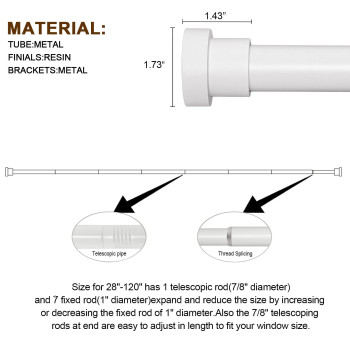 Briofox White Curtain Rods For Windows 72 To 144 Inch 1 Inch Heavy Duty Adjustable Curtain Rod With Modern Decorative End Cap F