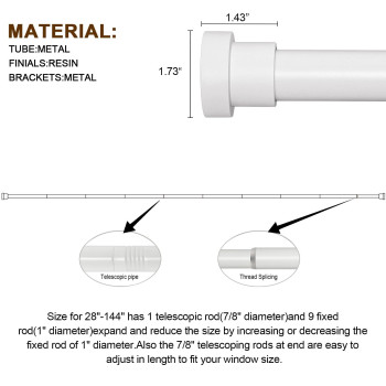 Briofox White Curtain Rods For Windows 66 To 120 Inch 1 Inch Heavy Duty Adjustable Curtain Rod With Modern Decorative End Cap F