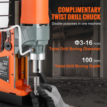 Vevor Mag Drill Press 16 Boring Diameter 2922Lbf Power Magnetic Drill With Twist Drill Chuck 11Pcs Drill Bits Magnetic Dr