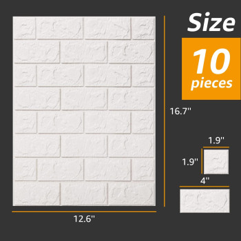 Art3D 3D Peel And Stick Foam Brick Wall Panels White 44 Square Feet 30 Pcs