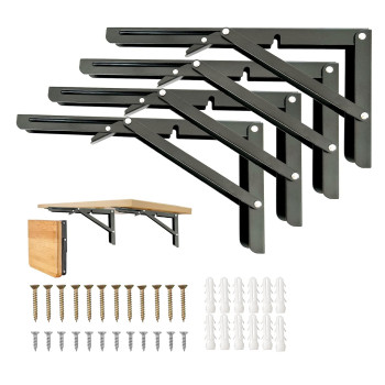 Folding Shelf Brackets 16 Inch 4 Pcs Heavy Duty Shelf Brackets Collapsible Metal Shelf Brackets For Foldable Shelf Bench Tabl