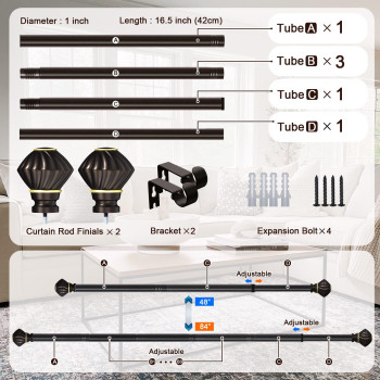 Box Space Curtain Rods For Windows 48 To 84 Inches 1 Inch Diameter Adjustable Length Curtain Rod For Bedroom Living Room Decora