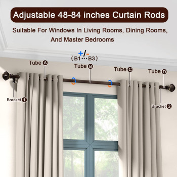 Box Space Curtain Rods For Windows 48 To 84 Inches 1 Inch Diameter Adjustable Length Curtain Rod For Bedroom Living Room Decora