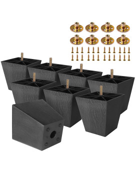 Masendelk 8Pcs Plastic Furniture Legs 4 Inch Black Couch Legs Square Furniture Feet Sofa Replacement Legs With M8 Plate Nuts Fo