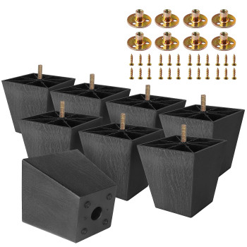 Masendelk 8Pcs Plastic Furniture Legs 4 Inch Black Couch Legs Square Furniture Feet Sofa Replacement Legs With M8 Plate Nuts Fo