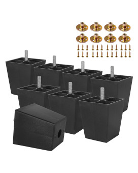 Masendelk 8Pcs Plastic Furniture Legs 3 Inch Black Couch Legs Square Furniture Feet Sofa Replacement Legs With M8 Plate Nuts Fo