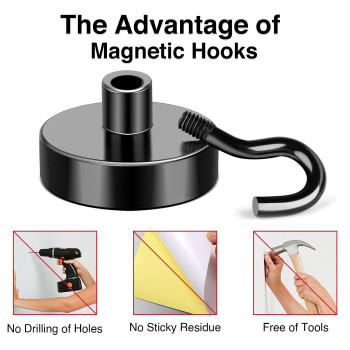 Mikede Magnetic Hooks 40Lbs Strong Neodymium Black Magnet Hook For Hanging Heavy Duty Magnetic Hooks Classroom Must Have Magn