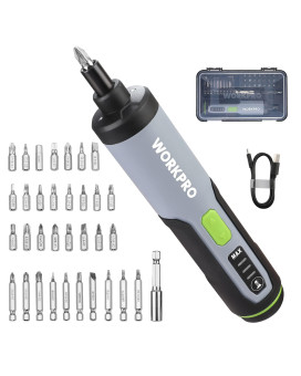 Workpro 4V Electric Screwdriver Rechargeable Cordless Screwdriver Set With 35 Bits Extension Rod Usb Charging Cable In Carryi