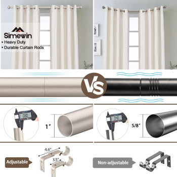 Simewin Silver Curtain Rods For Windows 72 To 144 Inches Adjustable Decorative 1 Inch Diameter Single Window Curtain Rod Set Wit