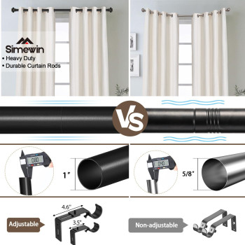 Simewin Black Curtain Rods For Windows 66 To 120 Inches Adjustable Decorative 1 Inch Diameter Single Window Curtain Rod Set With