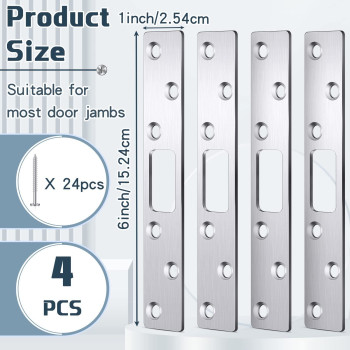 4 Pcs 6 Inch Door Strike Plate Security Latch Strike Stainless Steel Door Reinforcement Plate With Screws For Exterior Door Dead