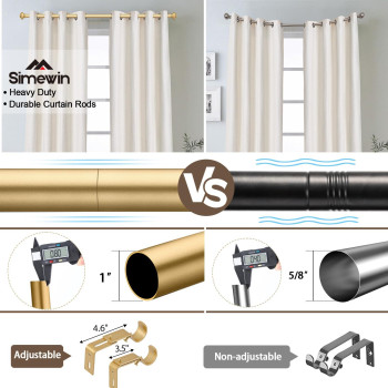 Simewin Gold Curtain Rods For Windows 48 To 84 Inches Adjustable Decorative 1 Inch Diameter Single Window Curtain Rod Set With C