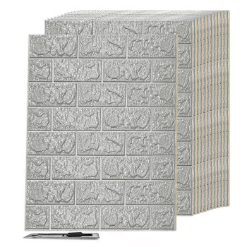 Art3D 30 Pcs 3D Peel And Stick Foam Brick Wall Panels Grey