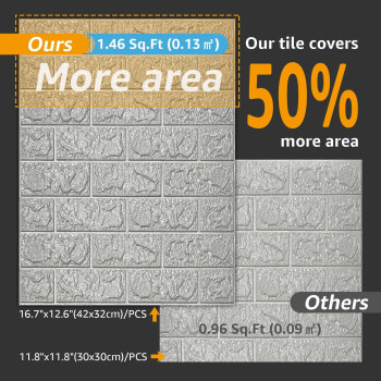 Art3D 30 Pcs 3D Peel And Stick Foam Brick Wall Panels Grey