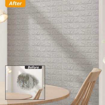 Art3D 30 Pcs 3D Peel And Stick Foam Brick Wall Panels Grey