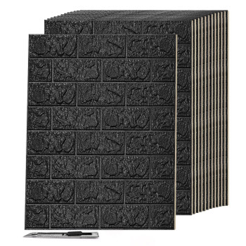 Art3D 30 Pcs 3D Peel And Stick Foam Brick Wall Panels Black