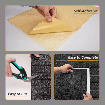 Art3D 30 Pcs 3D Peel And Stick Foam Brick Wall Panels Black