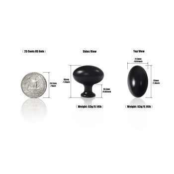 Gooki 12Inch36Mm Oval Matt Black Cabinet Knobs Zinc Alloy For Drawer Knobs For Dresser Cupboard Wardrobe 6 Packed