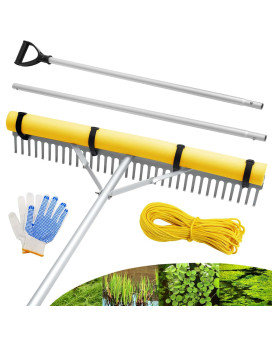 Floating Lake Rake 36 Aluminum All Purpose Lake And Landscape Rake With 102 Extension Handle And 52Ft Rope Weed Algae Re