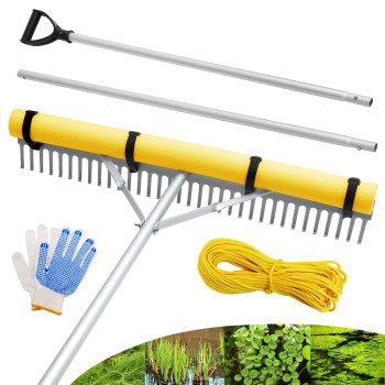 Floating Lake Rake 36 Aluminum All Purpose Lake And Landscape Rake With 102 Extension Handle And 52Ft Rope Weed Algae Re