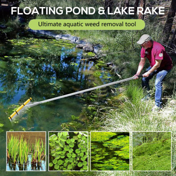 Floating Lake Rake 36 Aluminum All Purpose Lake And Landscape Rake With 102 Extension Handle And 52Ft Rope Weed Algae Re