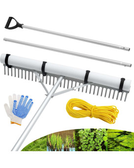 Pvniefc Floating Lake Rake 36 Aluminum All Purpose Lake And Landscape Rake With 11 Extension Handle And 52 Rope Weed Alg