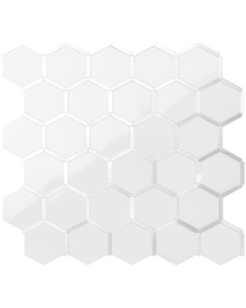 Dicofun 10Sheet Hexagon Peel And Stick Backsplash Tile Polished White Tile Look Mixed Silver Kitchen Backsplash Peel And Stick