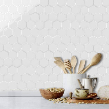 Dicofun 10Sheet Hexagon Peel And Stick Backsplash Tile Polished White Tile Look Mixed Silver Kitchen Backsplash Peel And Stick