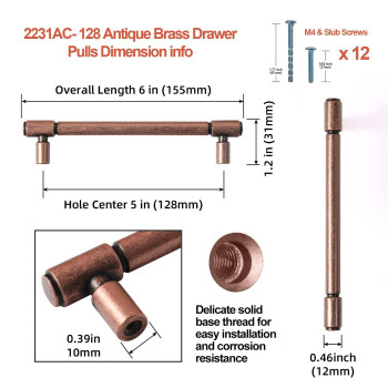 Gooki 6 Pack 504128Mm Cc Kitchen Cabinet Hardware Antique Copper Drawer Pulls Red Bronze Bar Handle For Dresser Cupboar