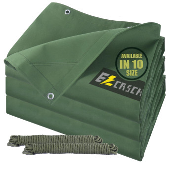 Ezcasch 12X20 Canvas Tarps Heavy Duty Waterproof Tarpaulins With Aluminum Grommets Uv Resistant 22Mil Multipurpose Drop Cloth