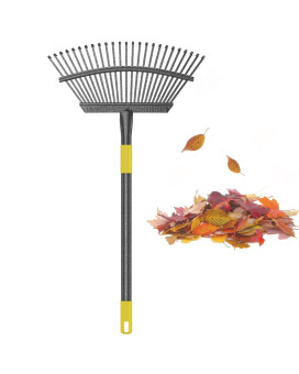 Collapsible Rake For Leaves 3061 Inch Metal Leaf Rakes For Lawns Heavy Duty Extended Handle 25 Tines 18 Wide Rake Garden To