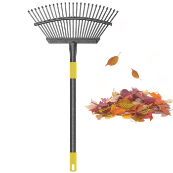 Collapsible Rake For Leaves 3061 Inch Metal Leaf Rakes For Lawns Heavy Duty Extended Handle 25 Tines 18 Wide Rake Garden To