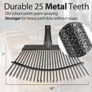 Collapsible Rake For Leaves 3061 Inch Metal Leaf Rakes For Lawns Heavy Duty Extended Handle 25 Tines 18 Wide Rake Garden To