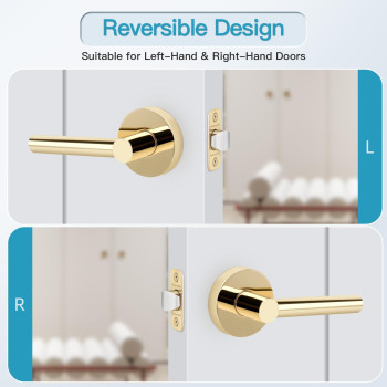 Gaurqiah Keyless Passage Door Lever Heavy Duty Door Handle Round Nonlocking Door Lock For Hallway Or Closet Reversible For R