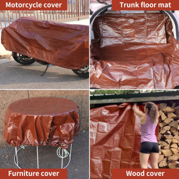 Tarpal 4X42Pack Small Tarp With Drawstring Tarp Waterproof Brown Medium Duty Tarps Multipurpose Cover For Leaf Camping Firewoo